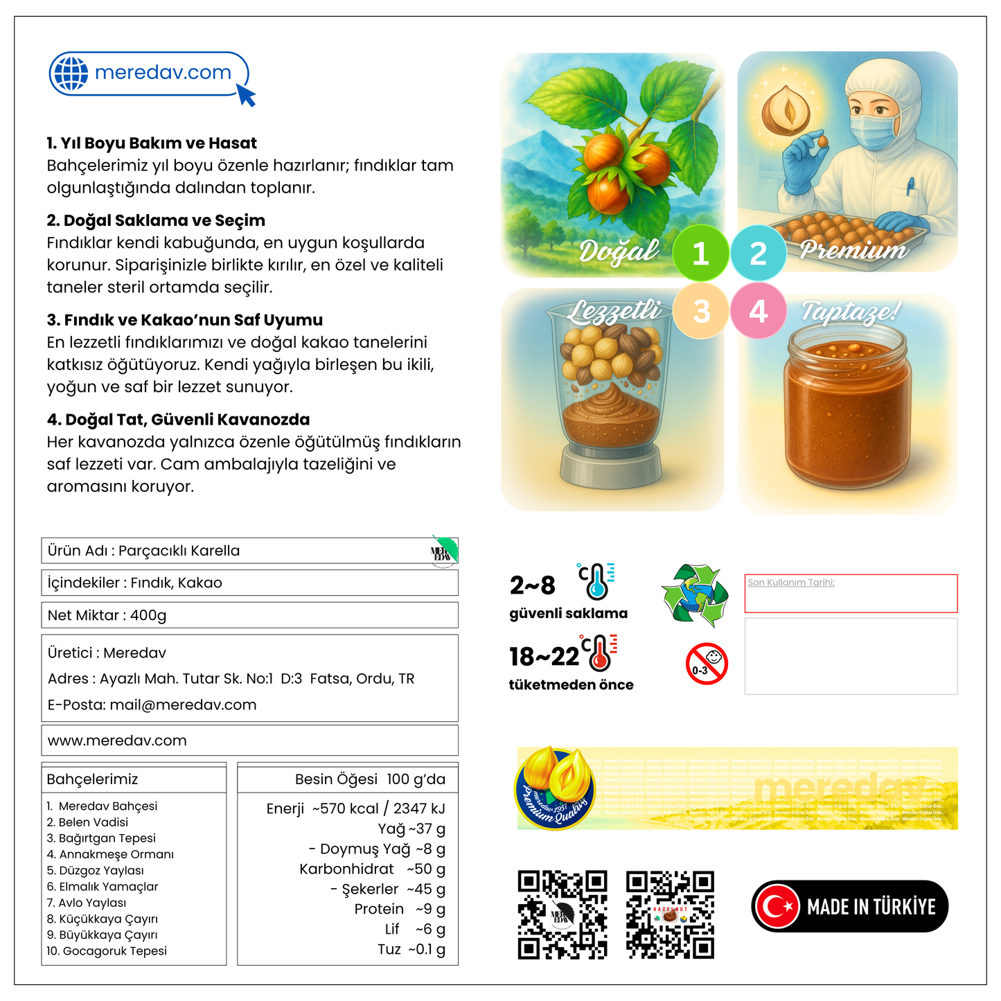 Meredav Parçacıklı Karella – Katkısız Kakaolu Fındık Kreması