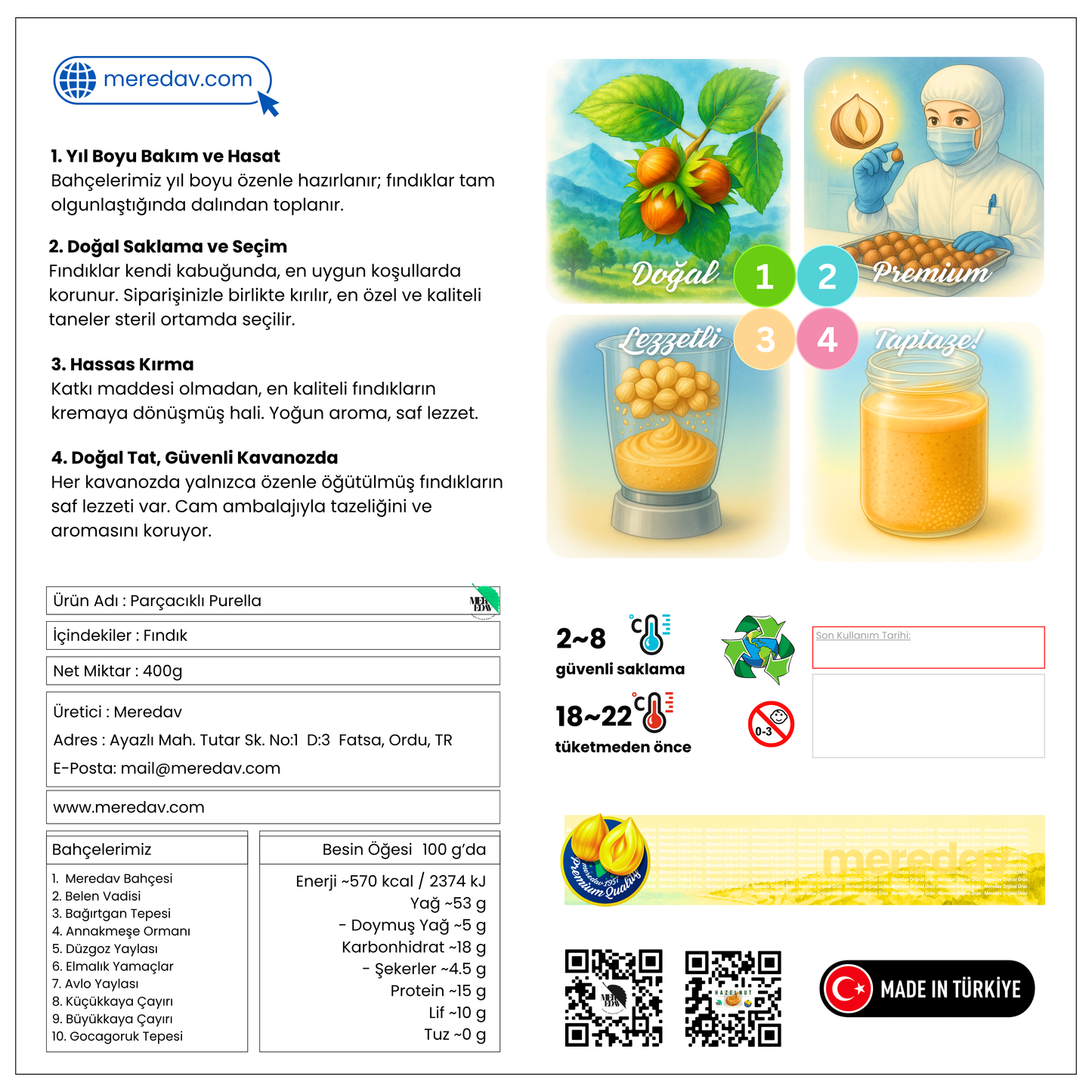 Meredav Parçacıklı Purella – Katkısız Fındık Ezmesi